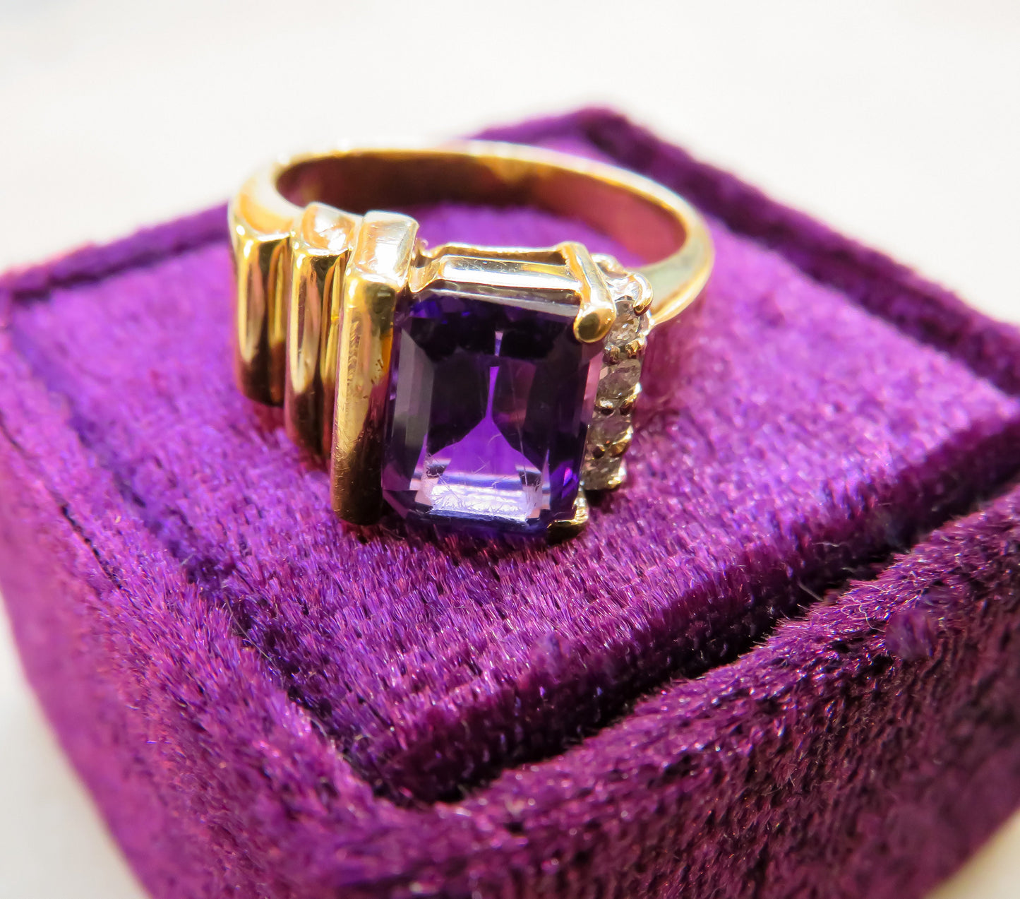 Mid Century Amethyst and Diamond Ring