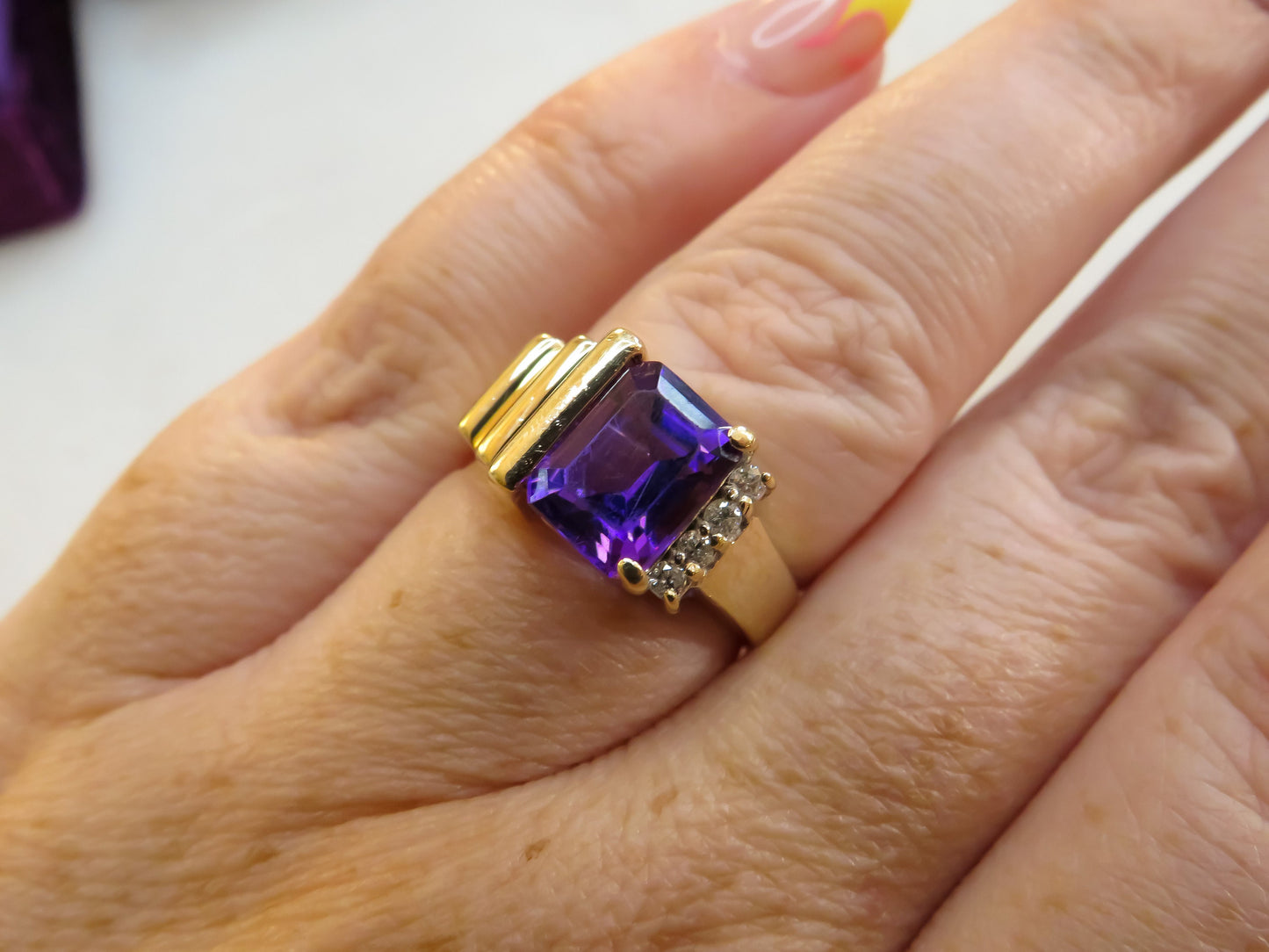 Mid Century Amethyst and Diamond Ring