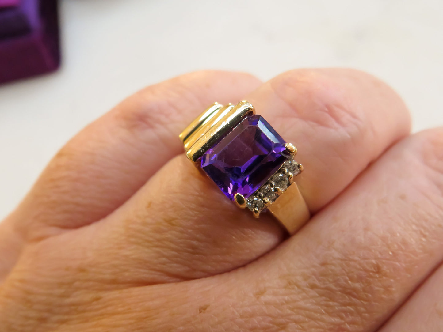 Mid Century Amethyst and Diamond Ring