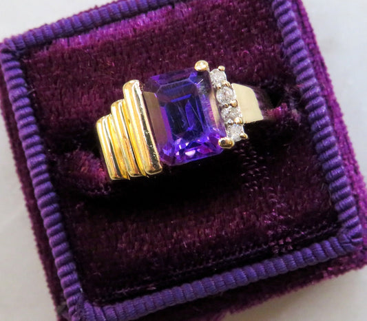 Mid Century Amethyst and Diamond Ring