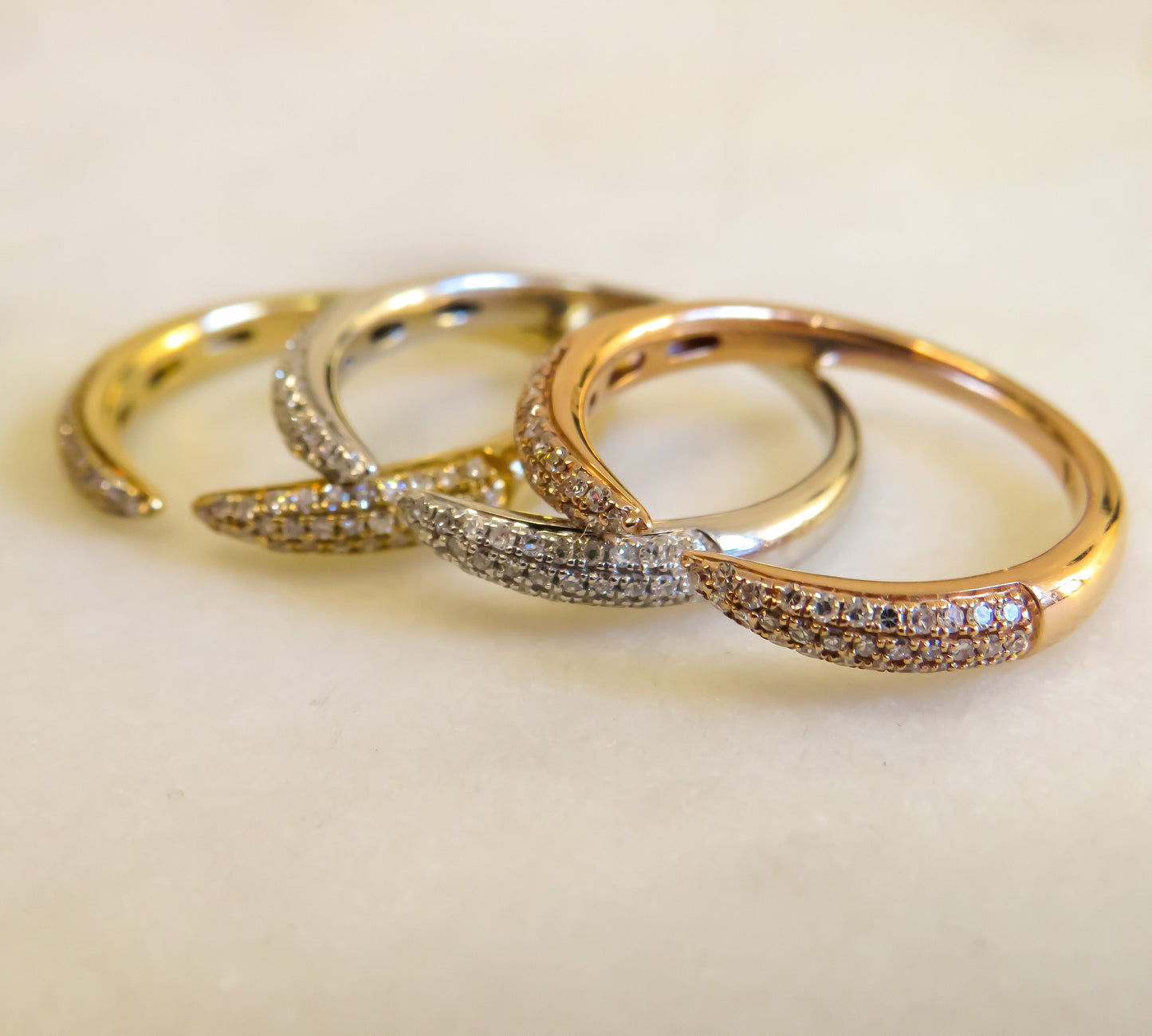 Set of Three Pave Diamond Stacking Rings