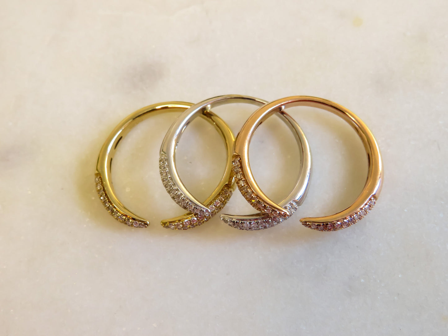 Set of Three Pave Diamond Stacking Rings