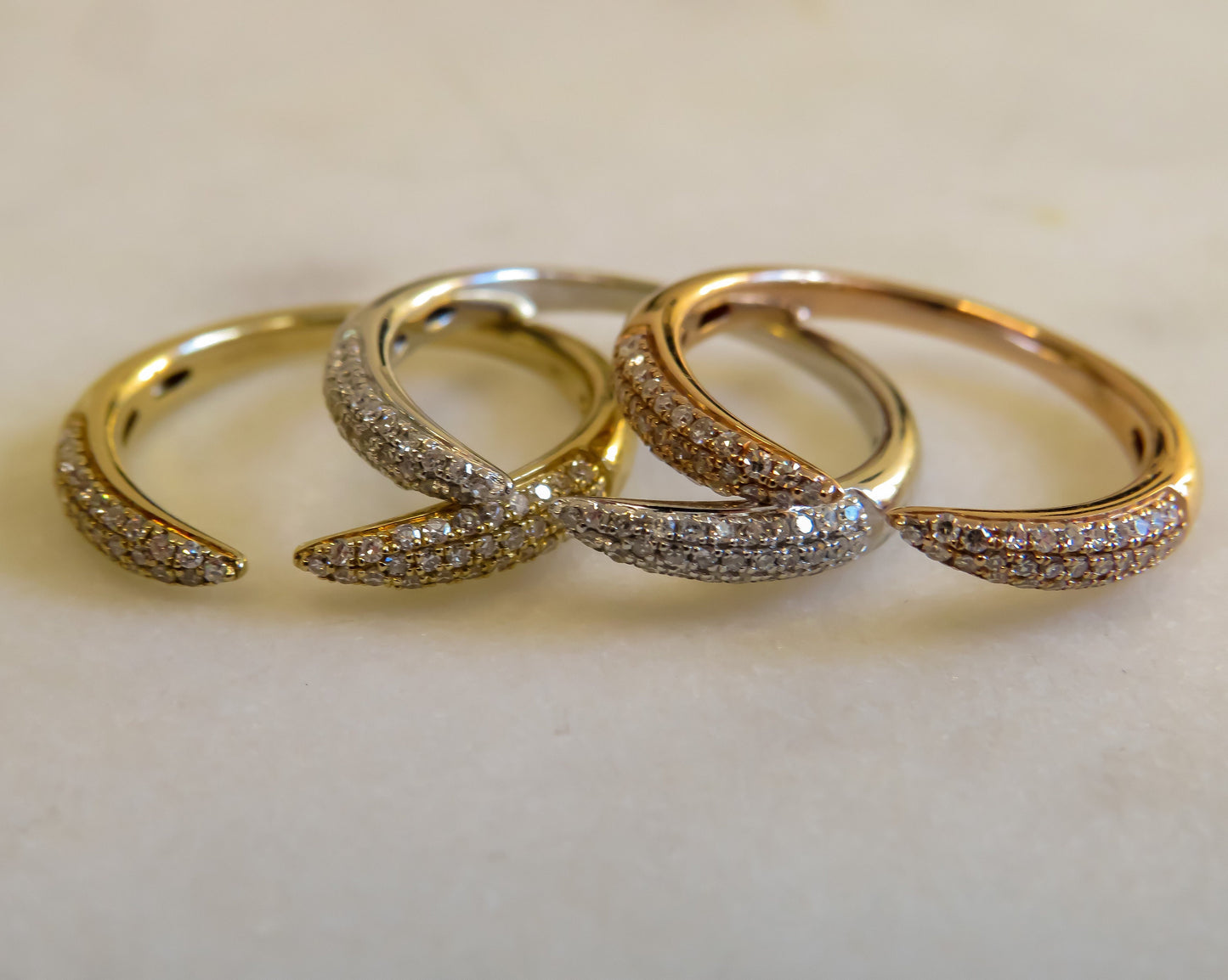 Set of Three Pave Diamond Stacking Rings