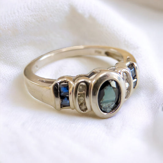 Vintage Estate Sapphire Ring in 14K White Gold